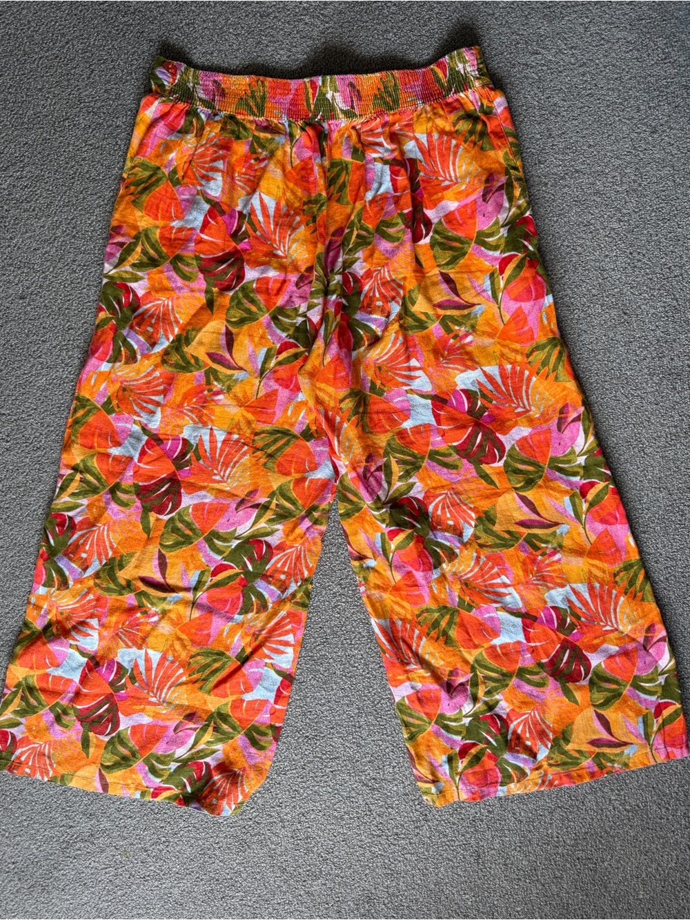 C&C California Wide Leg Pants Orange Tropical Palm Print 100% Linen NWT | Sz XL - Picture 3 of 15